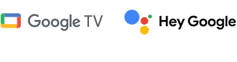 Logos of Google TV and Hey Google