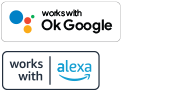 Logos for works with Ok Google and works with alexa